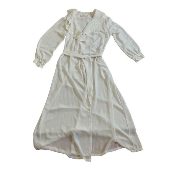 90’ Vintage Victoria's Secret Night Robe Sheer Chiffon  Lace V-neck & Cuff  Size - Picture 3 of 9